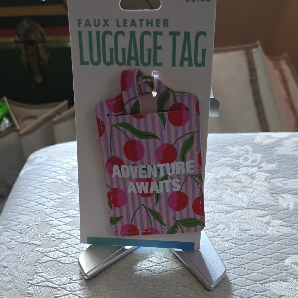 Cherry Print Faux Leather Luggage Tag